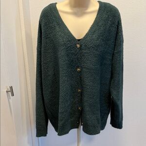 Cozy Dark Green V-Neck Button-Front Sweater